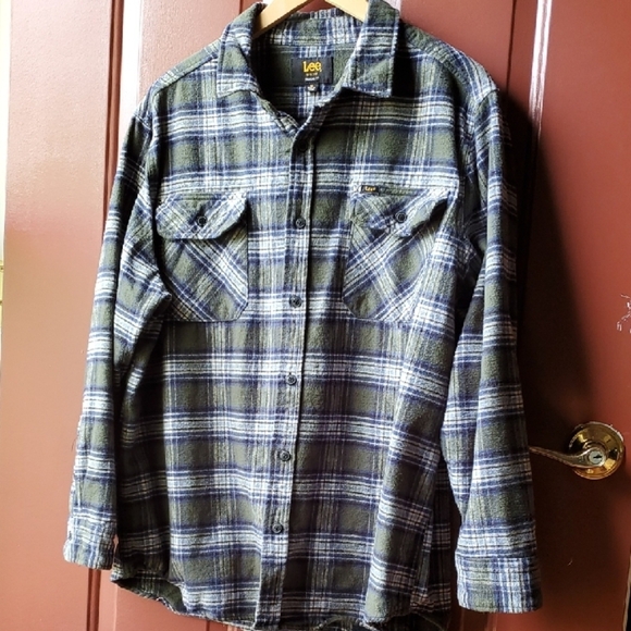 Lee Olive and Navy FLANNEL  Checkered Shirt - Picture 1 of 10